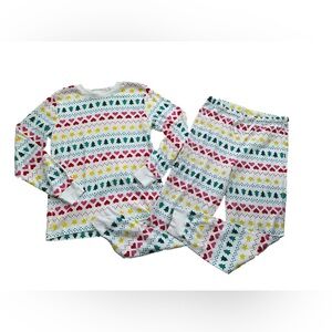 Primary Adult Size Medium Ivory Fair Isle Organic Cotton Long John Pajamas Set